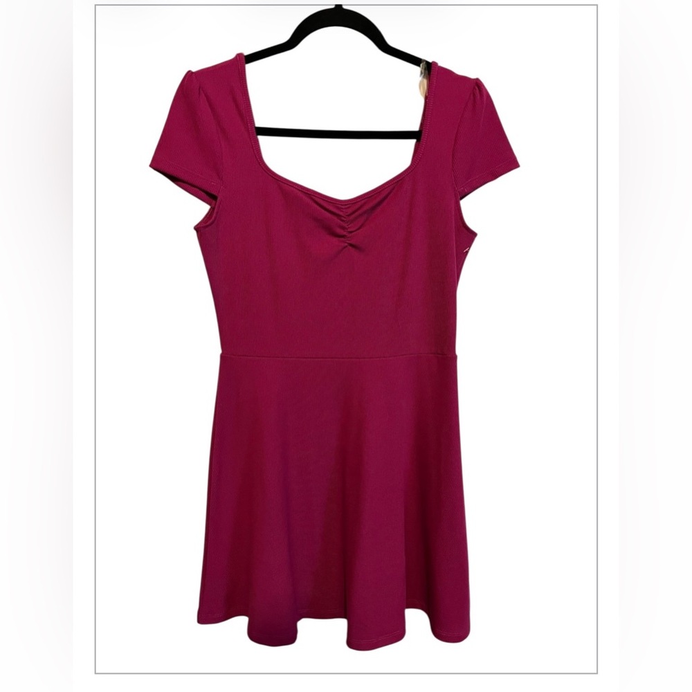 RIBBED KNIT MINI DRESS WITH GATHER AT NECKLINE
